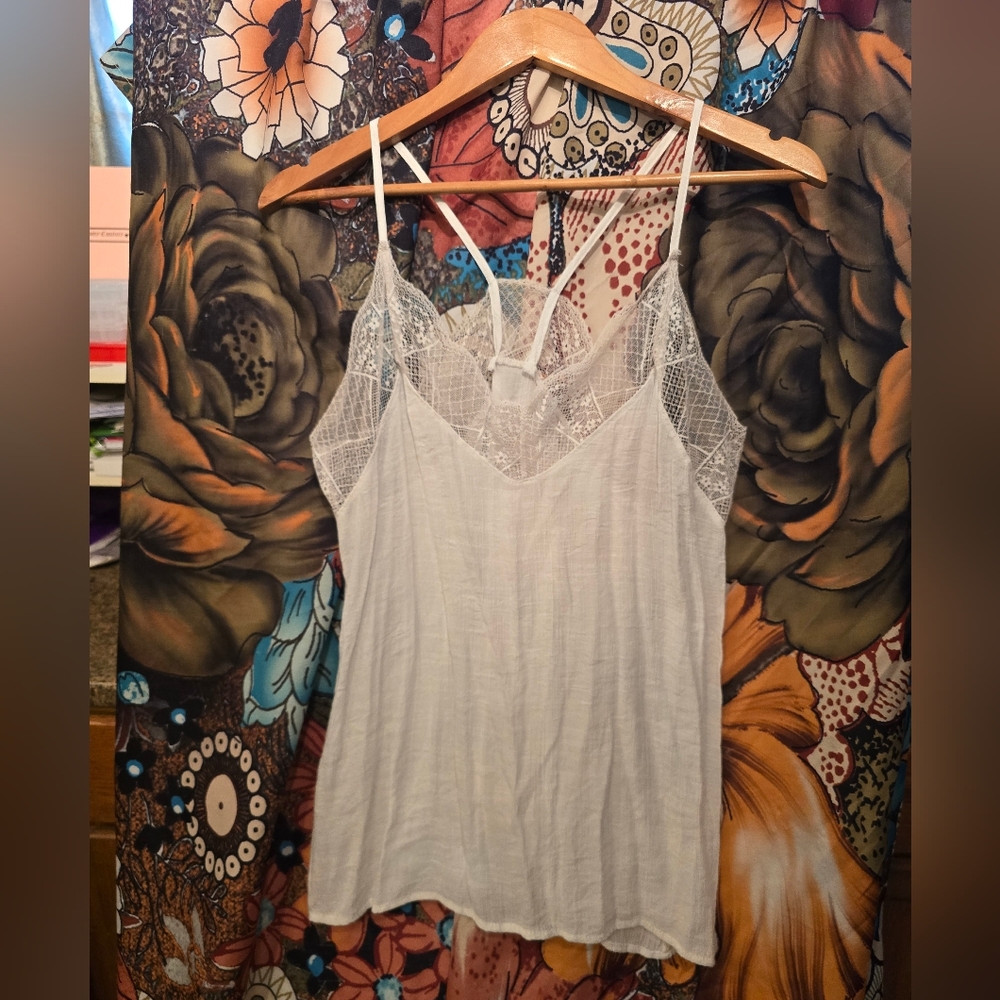 White Lace Trim Cami Top